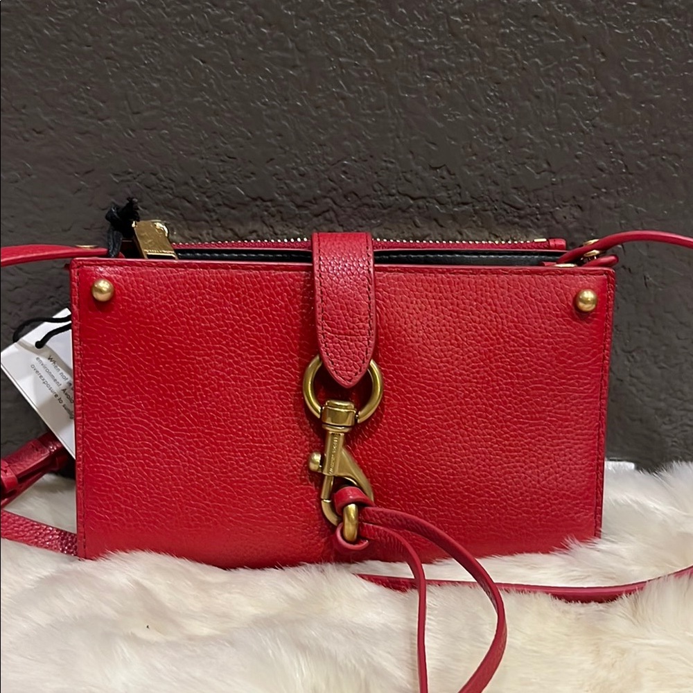 Rebecca Minkoff Red Leather Crossbody Bag Megan wallet on strap
